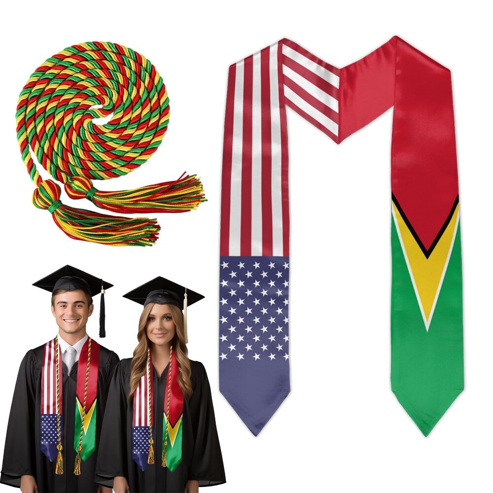 1112 Guyana America Flag Graduation Stole Guyanese Mixed Flag Graduation